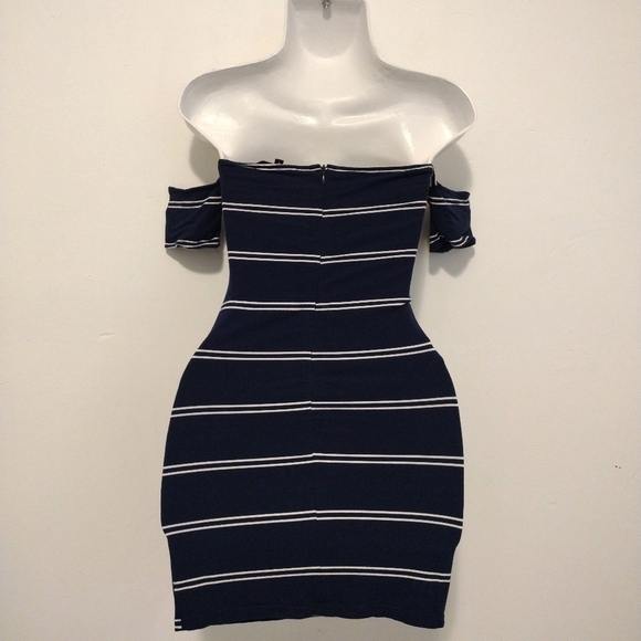 Olivaceous - Striped Off Shoulder Mini Dress - Picture 8 of 14